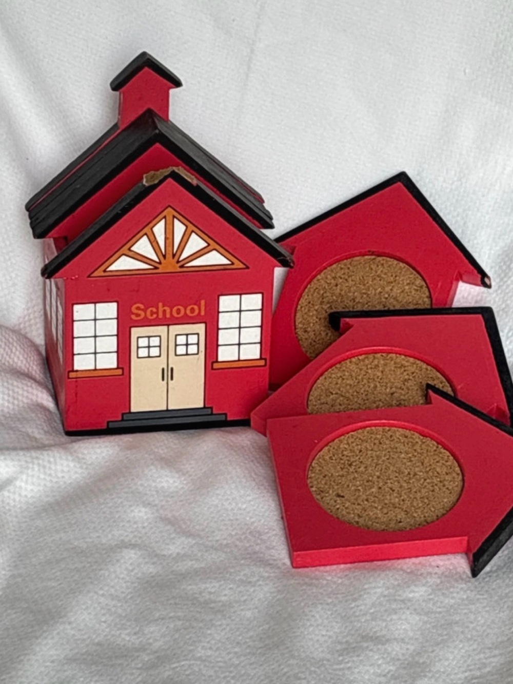 Teachers are Special Red Schoolhouse Coaster Set with Holder - Home or Classroom